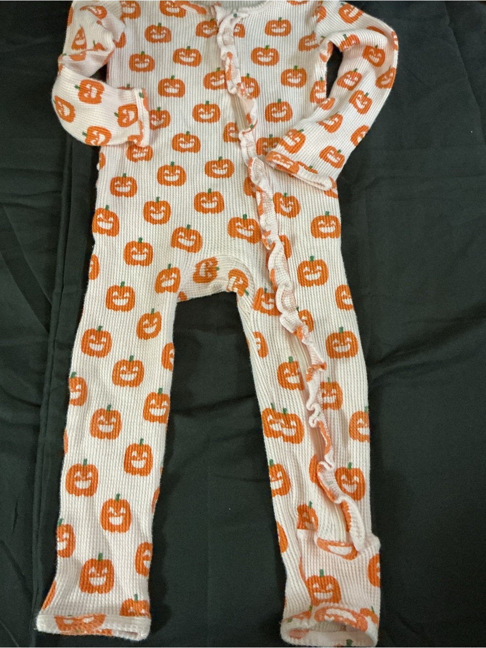 Cream Pumpkin-Print Footie One-Piece for Kids